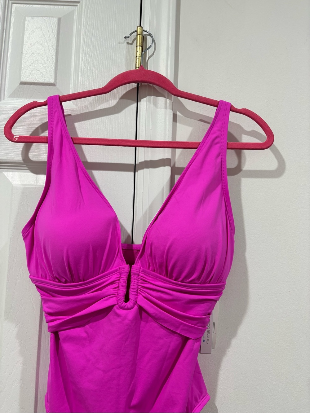 NWT Bleu By Rod Beattie Plunging Pink One Piece Swimsuit Dahlia Swim Size 10 $98 - Picture 6 of 12